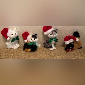 Faux Fur Cats Christmas Tree Hanging Ornament Set of 4